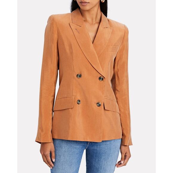 SMYTHE Double Breasted Tuck In Blazer in Desert Sz 2‎ Camel Caramel Chic Classic - Picture 1 of 16